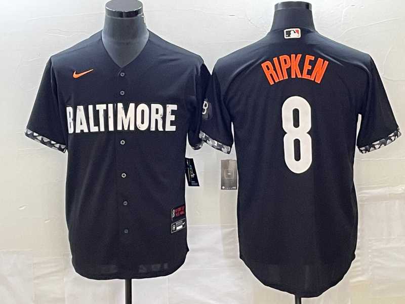 Mens Baltimore Orioles #8 Cal Ripken Jr Black 2023 City Connect Cool Base Stitched Jersey